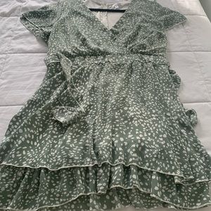 Juniors’ Green Printed A-Line Dress